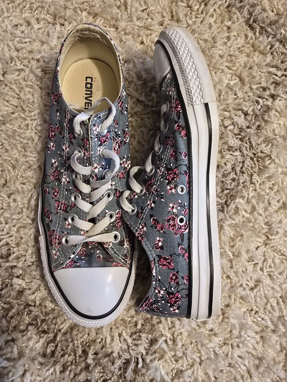 Converse Gray Canvas Sneakers with Pink Floral Print